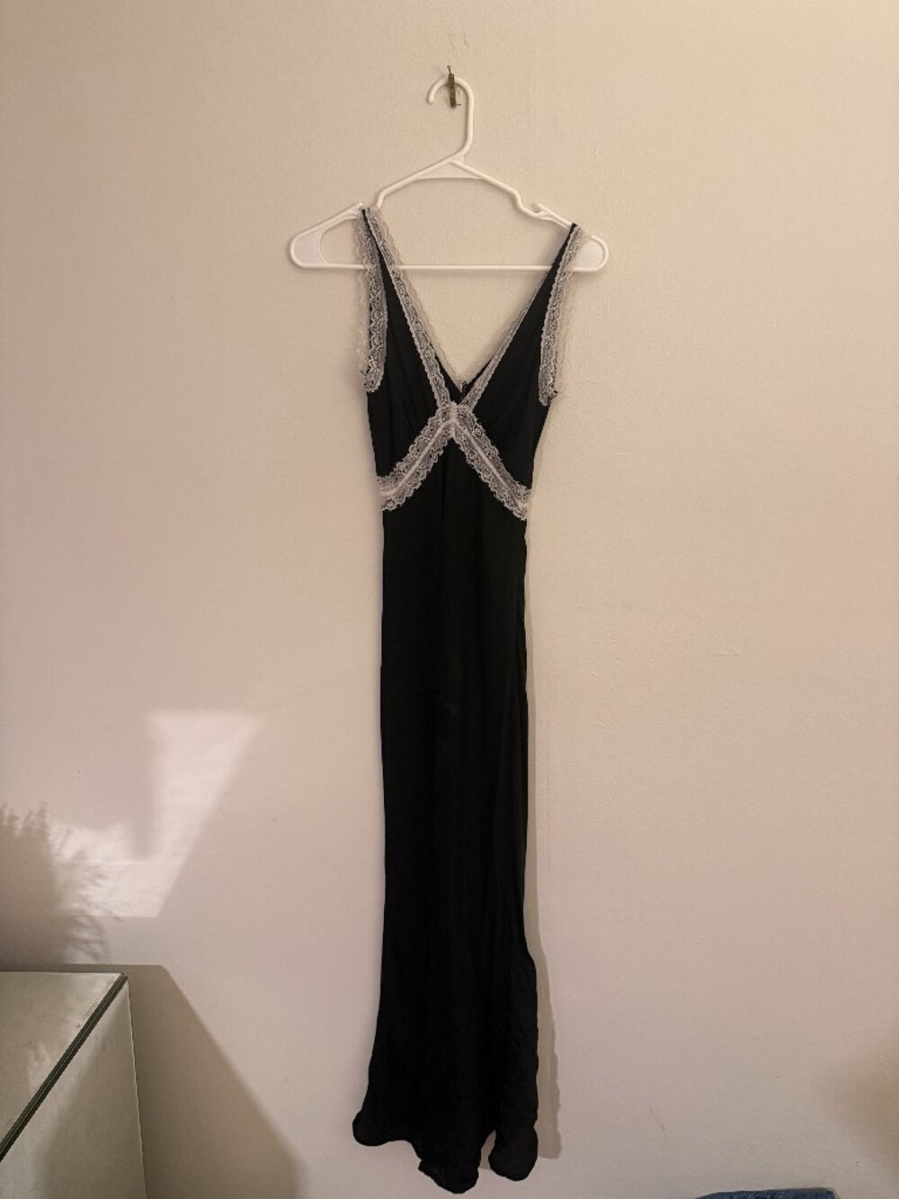 Black silk & white lace midi dress